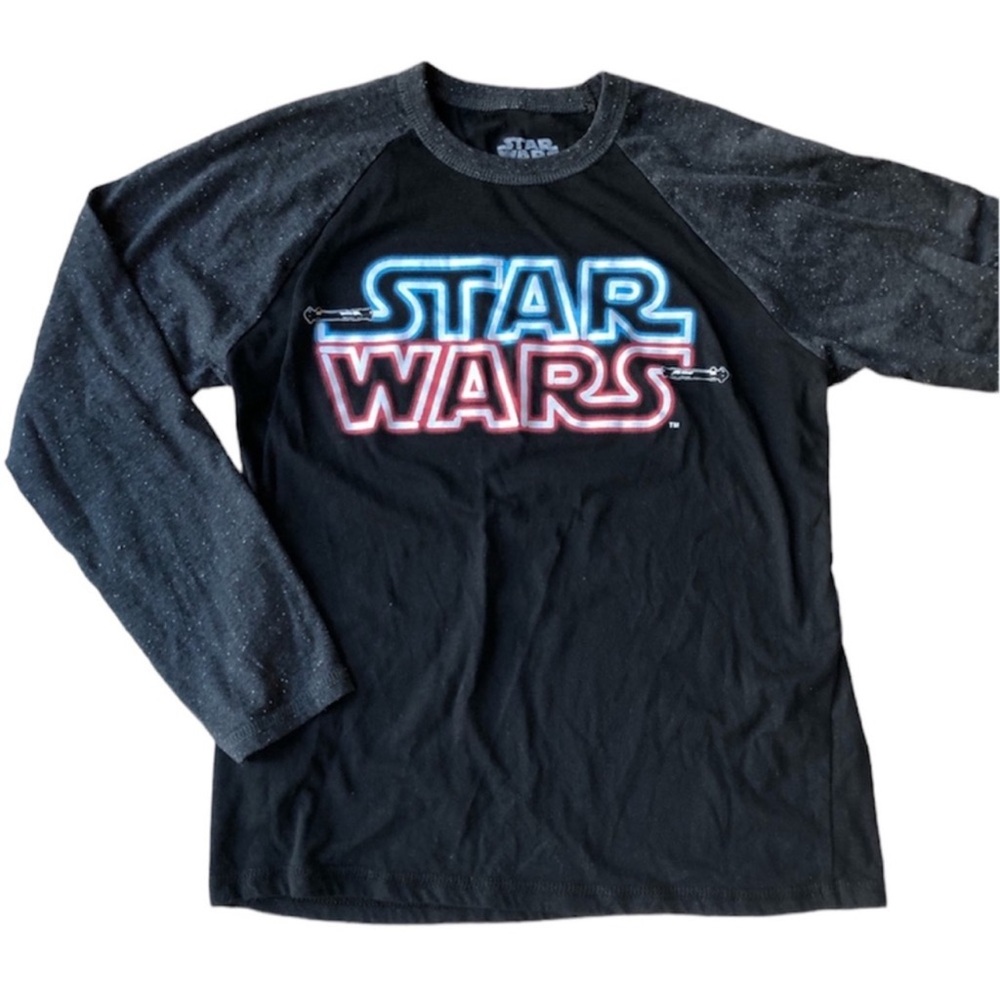 Star Wars Graphic T-Shirt Baseball Style Black and Gray Boys Size Medium